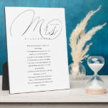 Her Vows Elegant Mrs. Newlyweds Wedding Vows White Plaque<br><div class="desc">Newlyweds Mrs. her wedding day vows keepsake white plaque to always remember your special day and your love and promise to each other. Design features "Mrs." in an elegant calligraphy script and personalized with last name,  wedding date,  and her wedding vows.</div>