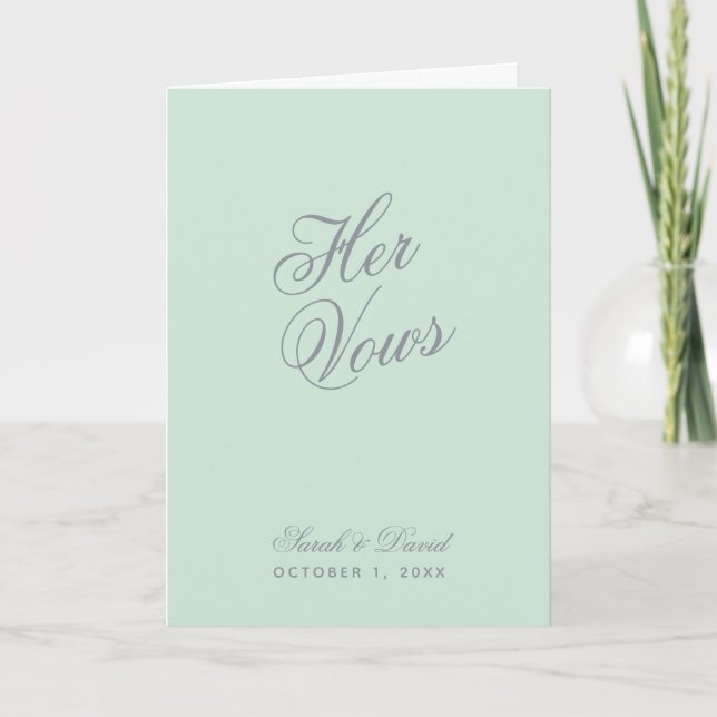 Her Vows Mint Green Simple Wedding Vow Book Card (Front)