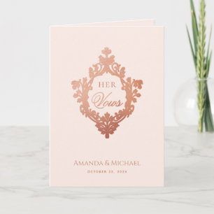 Her Vows Pink Elegant Rose Gold Crest Wedding Book Card