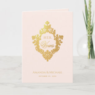 Her Vows Pink Vintage Crest Faux Gold Foil Wedding Card