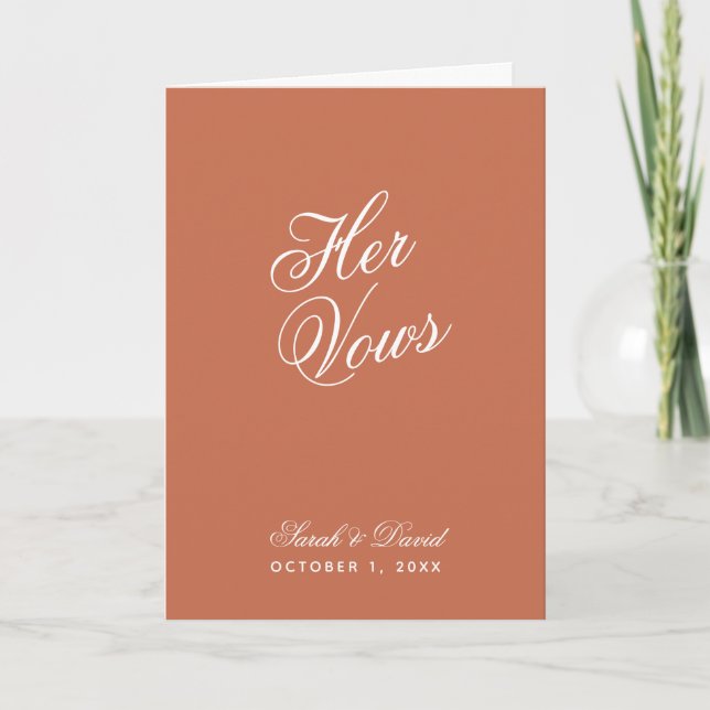 Her Vows Terracotta Simple Wedding Vow Book  Card (Front)