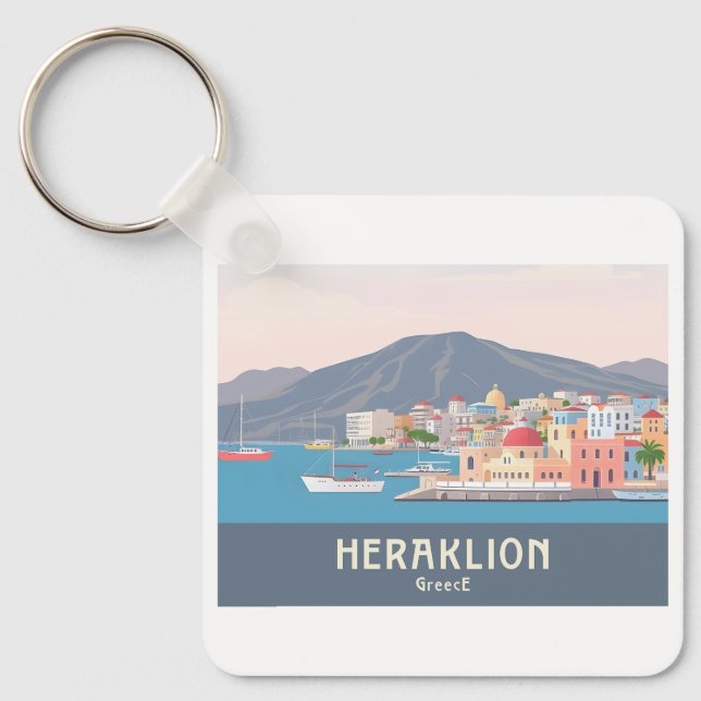 Heraklion Greece Pastel Travel – Venetian Harbour Keychain (Front)