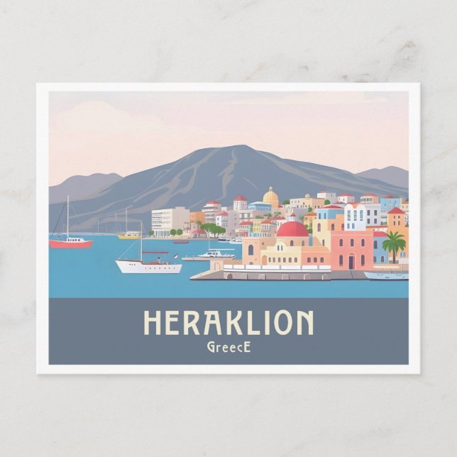 Heraklion Greece Pastel Travel – Venetian Harbour Postcard (Front)