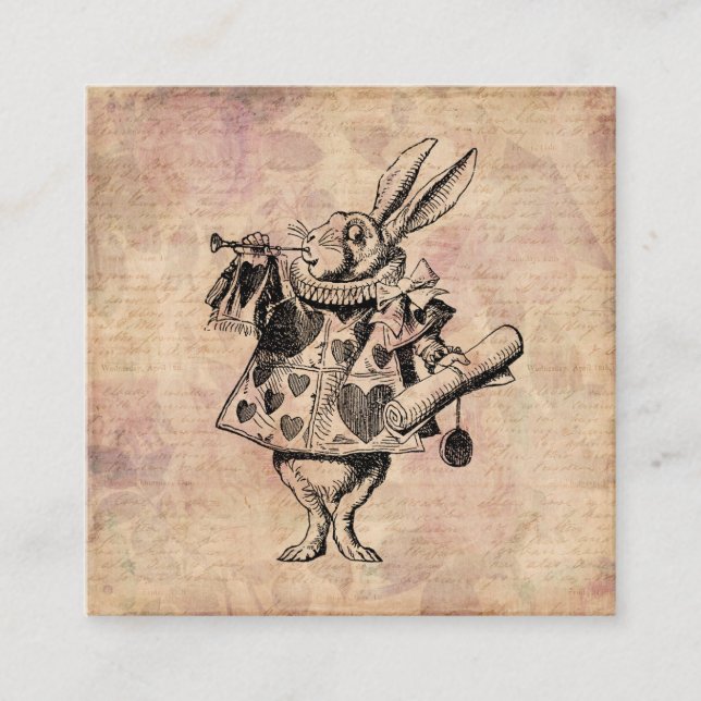Herald White Rabbit Alice in Wonderland Floral Enclosure Card (Front)