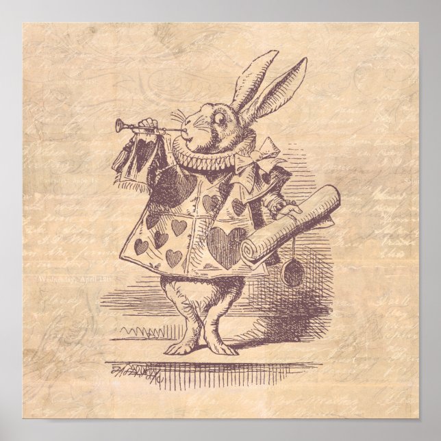 Herald White Rabbit Vintage Alice in Wonderland Poster (Front)