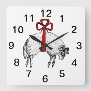 Heraldic Banded Fleece Ram Sheep Crest Emblem Square Wall Clock