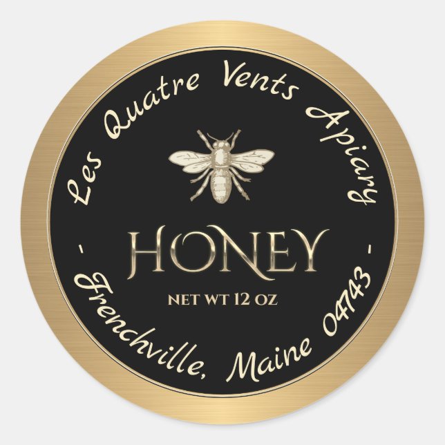 Heraldic Bee Gold Bordure Étiquette de miel noir (Devant)