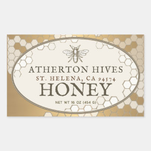Heraldic Bee ivoire Oval Miel Étiquette Or Honeyco