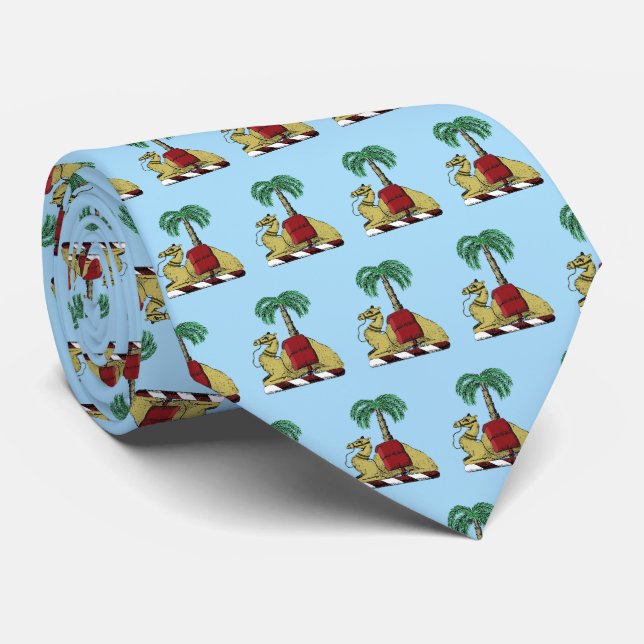 Heraldic Camel Palm Tree Color Coat of Arms Tie (Rolled)