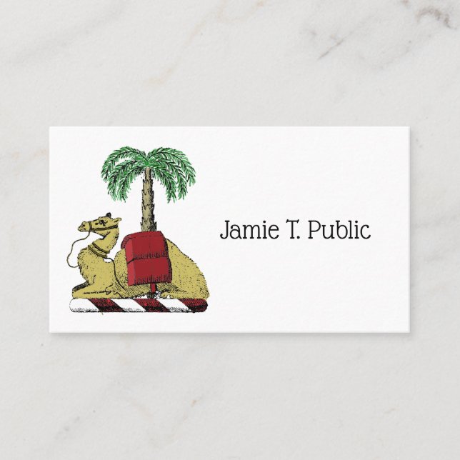 Heraldic Camel Palm Tree Colour Coat of Arms Business Card (Front)