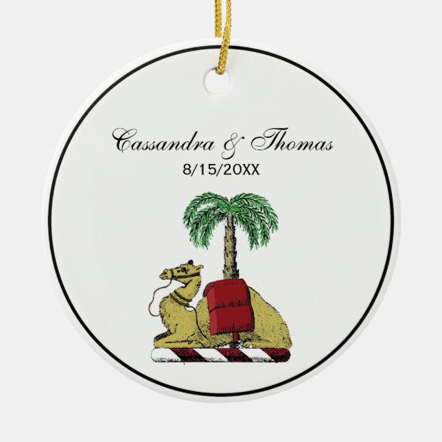 Heraldic Camel Palm Tree Colour Coat of Arms Ceramic Ornament (Front)