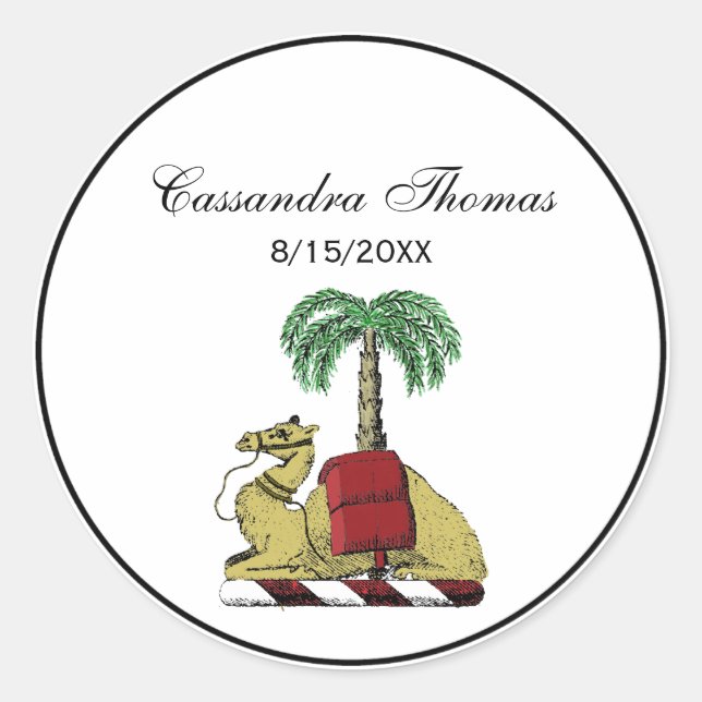 Heraldic Camel Palm Tree Colour Coat of Arms Classic Round Sticker (Front)