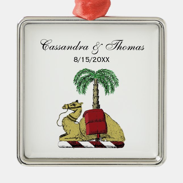 Heraldic Camel Palm Tree Colour Coat of Arms Metal Ornament (Front)