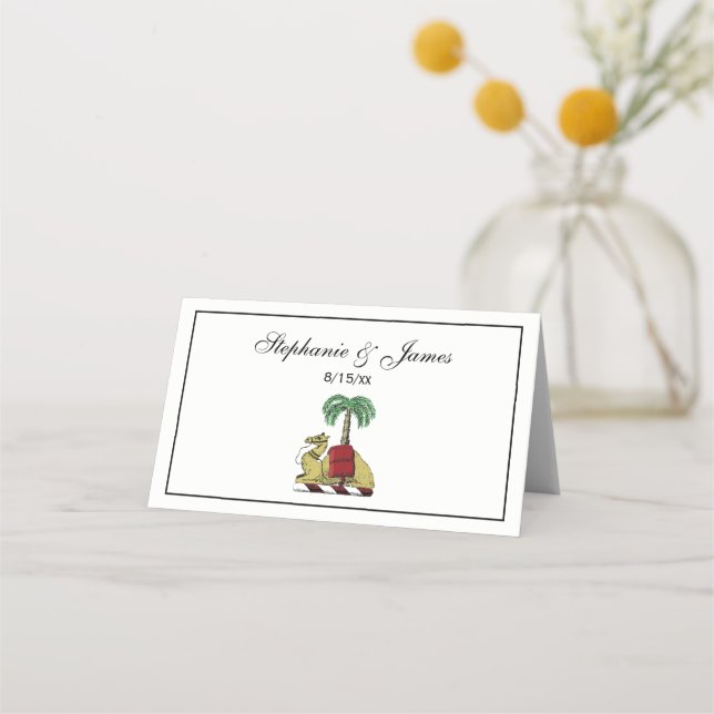 Heraldic Camel Palm Tree Colour Coat of Arms Place Card (Front)