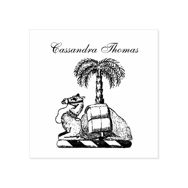Heraldic Camel Palm Tree Colour Coat of Arms Rubber Stamp (Imprint)