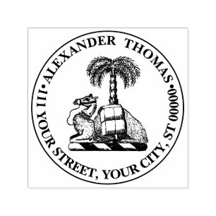Heraldic Camel Palm Tree Colour Coat of Arms Self-inking Stamp