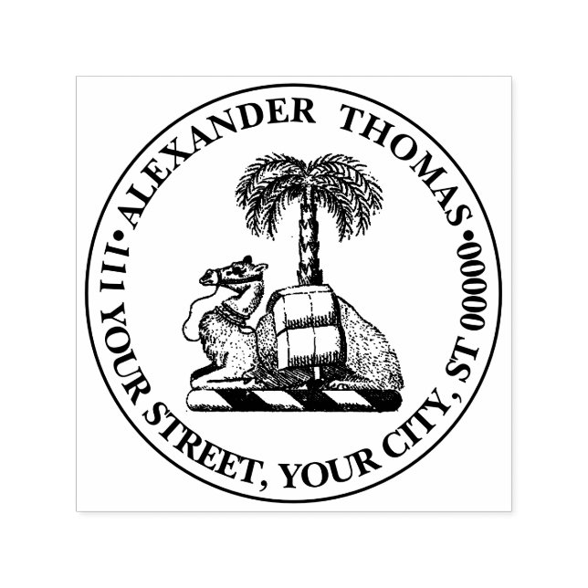 Heraldic Camel Palm Tree Colour Coat of Arms Self-inking Stamp (Design)
