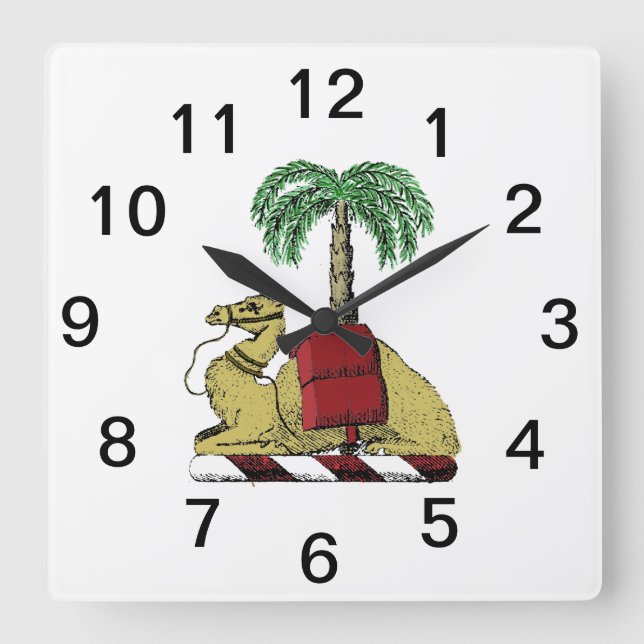 Heraldic Camel Palm Tree Colour Coat of Arms Square Wall Clock (Front)