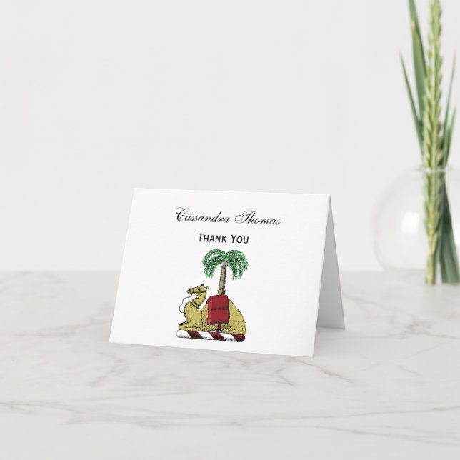 Heraldic Camel Palm Tree Colour Coat of Arms Thank You Card (Front)
