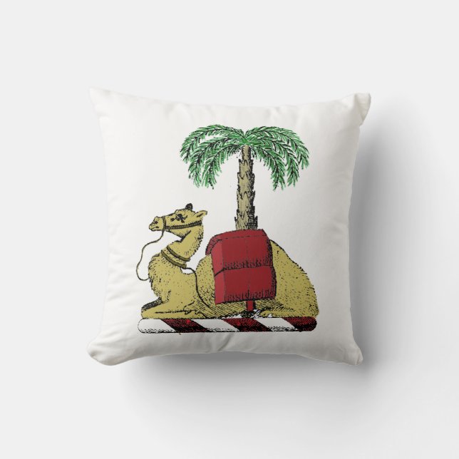 Heraldic Camel Palm Tree Colour Coat of Arms Throw Pillow (Front)