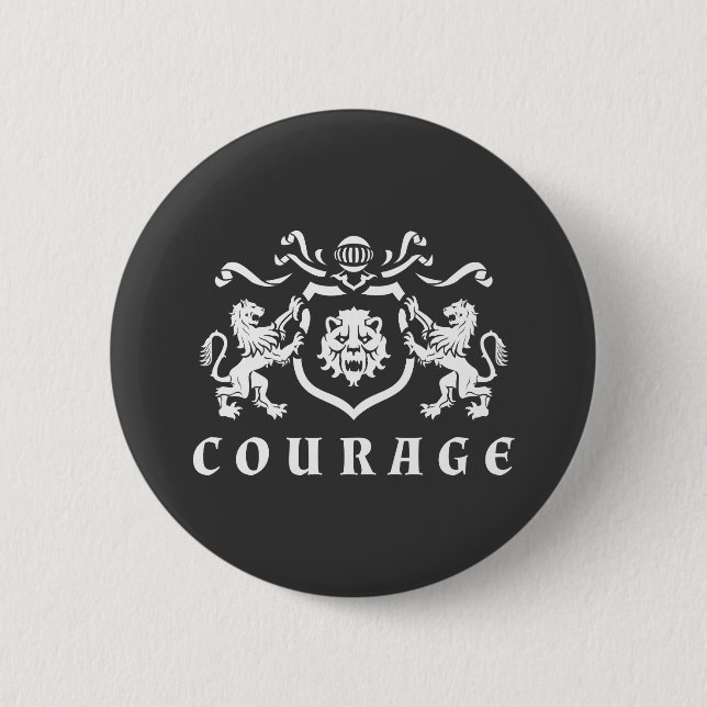Heraldic Courage Lions Blazon 2 Inch Round Button (Front)