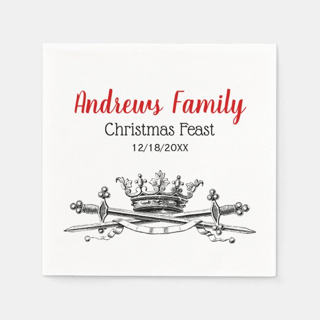 Heraldic Crown Crossed Swords Sabre Christmas Xmas Napkin (Front)