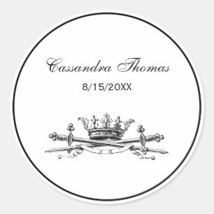 Heraldic Crown Crossed Swords Sabres Emblem Crest Classic Round Sticker