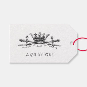 Heraldic Crown Crossed Swords Sabres Emblem Crest Gift Tags
