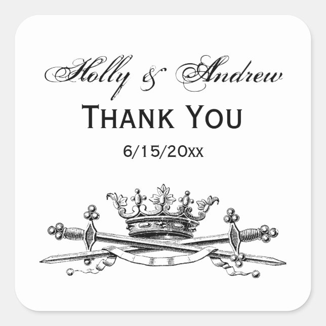 Heraldic Crown Crossed Swords Sabres Emblem Crest Square Sticker (Front)