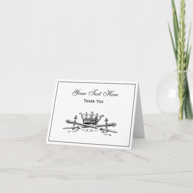 Heraldic Crown Crossed Swords Sabres Emblem Crest Thank You Card (Front)