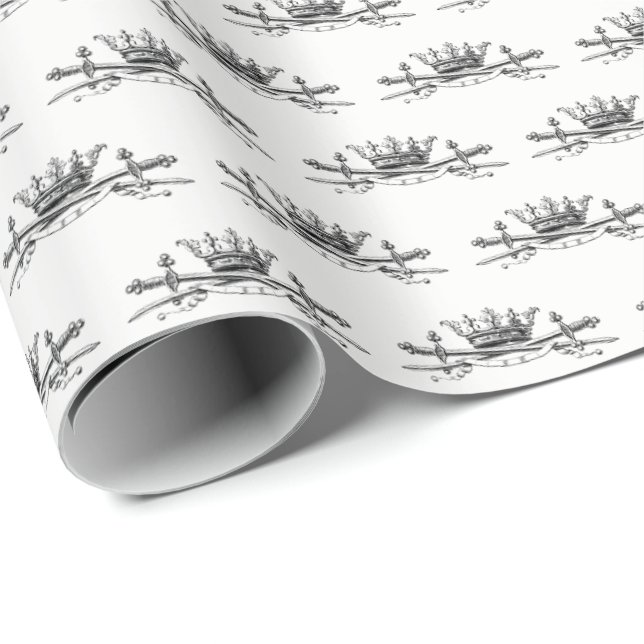 Heraldic Crown Crossed Swords Sabres Emblem Crest Wrapping Paper (Roll Corner)