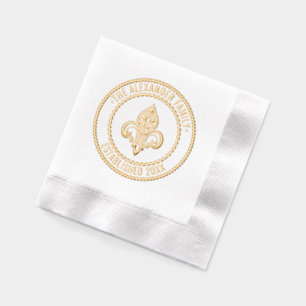 Heraldic Fleur de Lis #26B Family Name Date Estd Foil Napkins