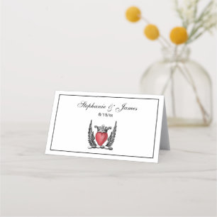 Heraldic Heart with Wings Coat of Arms Crest Place Card