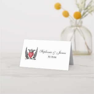Heraldic Heart with Wings Coat of Arms Crest Place Card