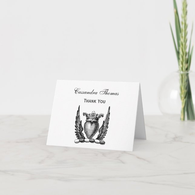 Heraldic Heart with Wings Coat of Arms Crest Thank You Card (Front)