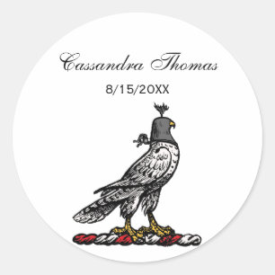 Heraldic Hunting Falcon Wearing Helmet Hood C Classic Round Sticker