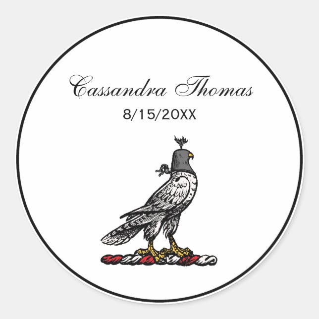 Heraldic Hunting Falcon Wearing Helmet Hood C Classic Round Sticker (Front)