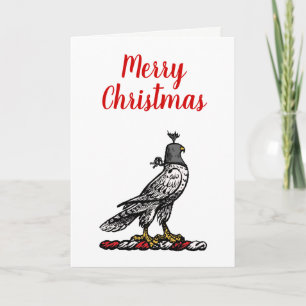 Heraldic Hunting Falcon Wearing Helmet Hood C Holiday Card