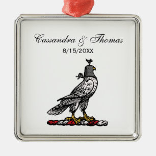 Heraldic Hunting Falcon Wearing Helmet Hood C Metal Ornament