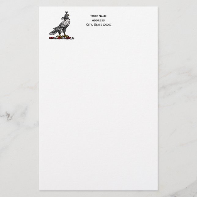 Heraldic Hunting Falcon Wearing Helmet Hood C Stationery (Front)