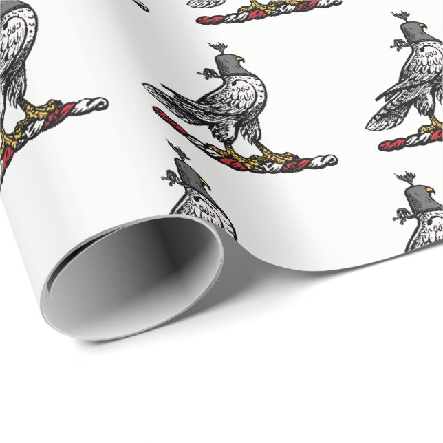 Heraldic Hunting Falcon Wearing Helmet Hood C Wrapping Paper (Roll Corner)