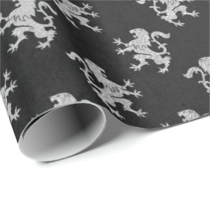 Heraldic Lion Royal Silver Grey Black VIP Wrapping Paper