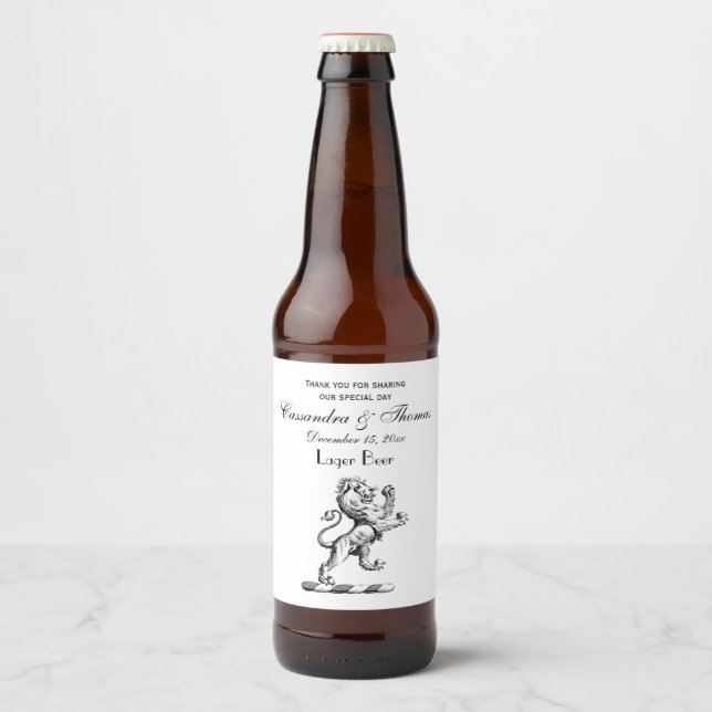 Heraldic Lion Standing Crest Emblem Beer Bottle Label (Front)