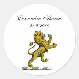 Heraldic Lion Standing Crest Emblem C Classic Round Sticker