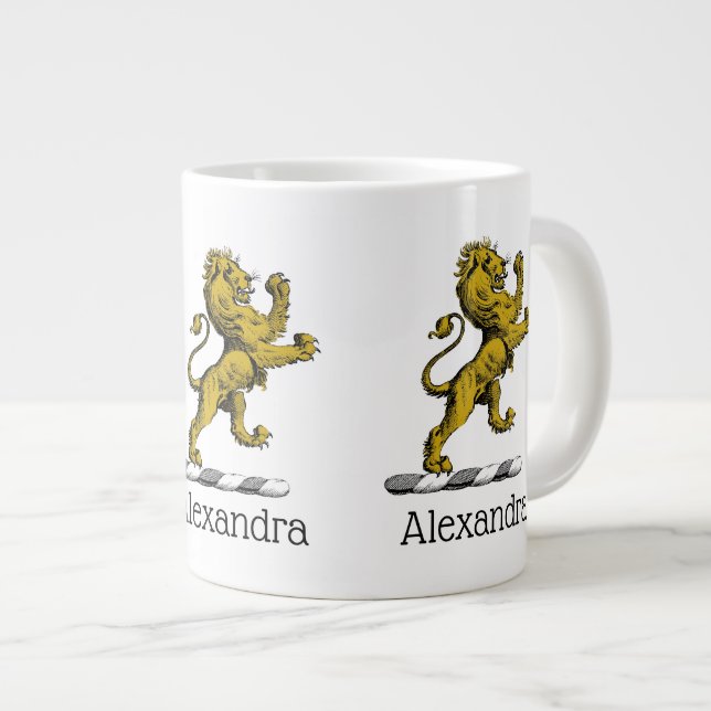 Heraldic Lion Standing Crest Emblem C Large Coffee Mug (Front Right)