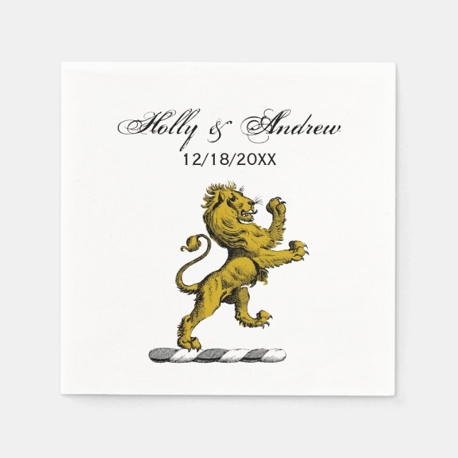 Heraldic Lion Standing Crest Emblem C Napkin (Front)