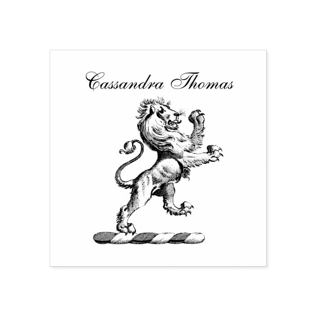 Heraldic Lion Standing Crest Emblem C Rubber Stamp (Imprint)