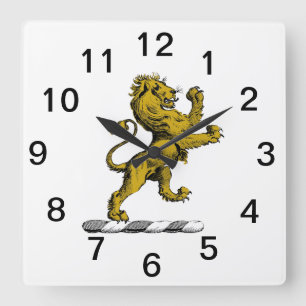 Heraldic Lion Standing Crest Emblem C Square Wall Clock