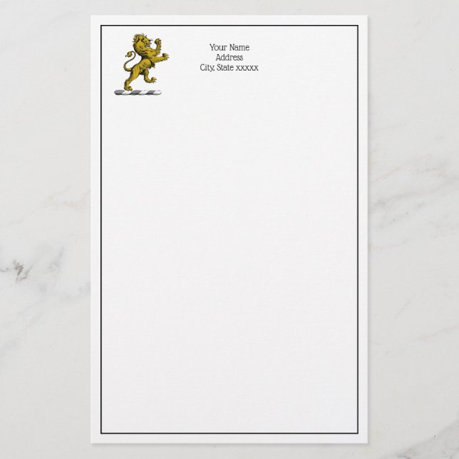 Heraldic Lion Standing Crest Emblem C Stationery (Front)