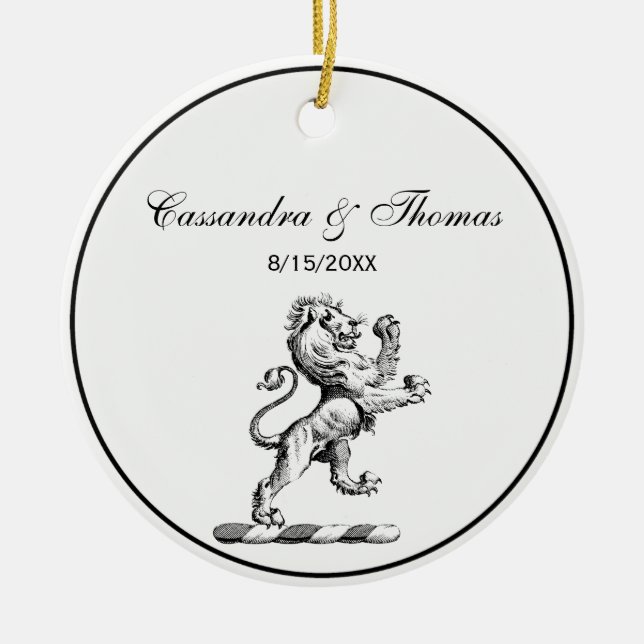 Heraldic Lion Standing Crest Emblem Ceramic Ornament (Front)
